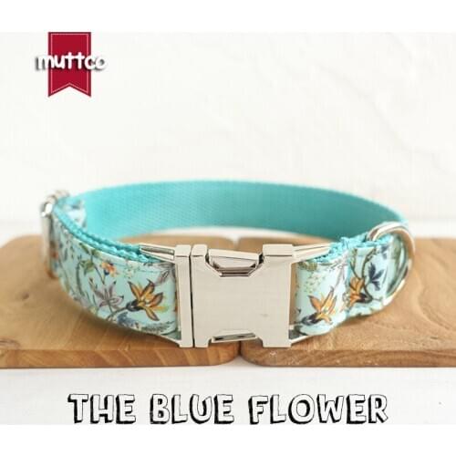 MUTTCO retailing creative fresh style dog collars with floral THE BLUE FLOWER handmade adjustable dog collar 5 sizes UDC060