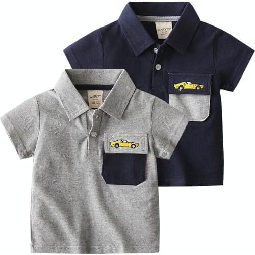 Elegant Boys Polo Tshirt Cotton Summer Embroidery Toddler Tops Tees Spliced Pocket Children Shirt Kids Clothes