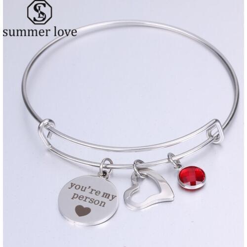 You Are My Person Charm Bangle Bracelet Stainless Steel Heart Crystal Bracelet Pinky Promise Couple Jewelry