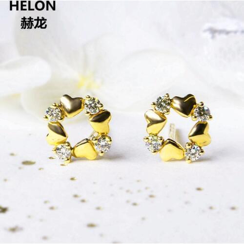 Solid 14k Yellow Gold SI/H 0.15CT Natural Diamonds Stud Earrings Women Heart to Heart Trendy Earrings Fine Jewelry