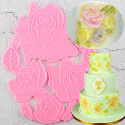 Rose Flower Cake Border Silicone Mold Leaves Wedding Cupcake Topper Fondant Cake Decorating Tools Candy Chocolate Gumpaste Mould