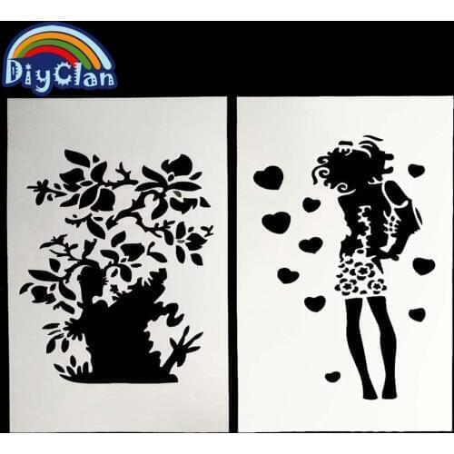 2 style Fashion girl Stencil Plastic Cookie chocolate Fondant stenceil for Decoration Cake face wall paint Big tree modeling