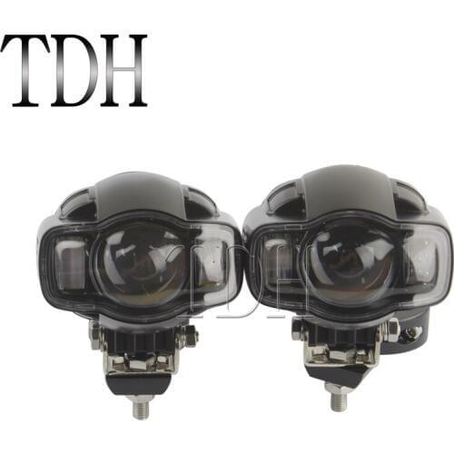 1 Pair Motorcycle 20W LED Headlight Spotlight Fog Light Auxiliary Lamp w/ 1-1/2" Bar Clamp Bracket for Harley Chopper Cafe Racer