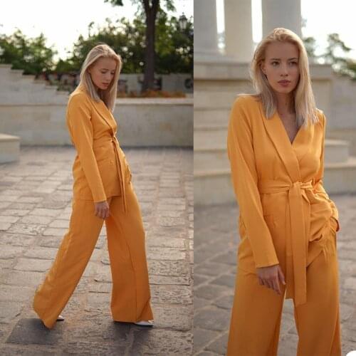 Fashion Street Style Ladies Blazer Suits with Belt Long Sleeve Bride Outfits Leisure Evening Party Wedding Wear (Jacket+Pants)