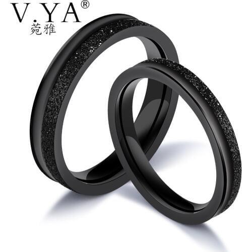 V.YA Romantic Couple Rings For Lover Black-Color Stainless Steel Rings For Engagement Party Jewelry Wedding Bands Rings Dropship