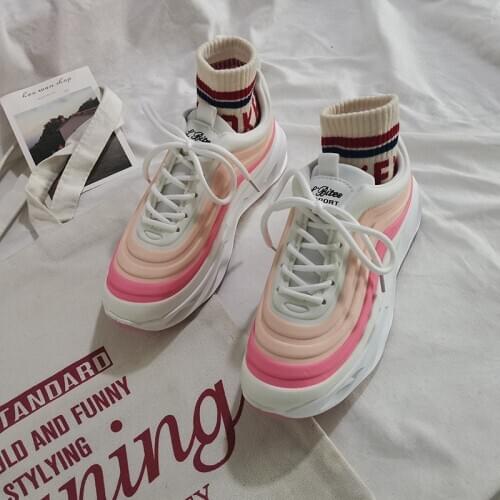 Mixed Color Ladies Casual Sneakers Thick Bottom Lace-up Mesh Breathable Single Shoes Womens Tennis Shoes Zapatos Mujer U13-90