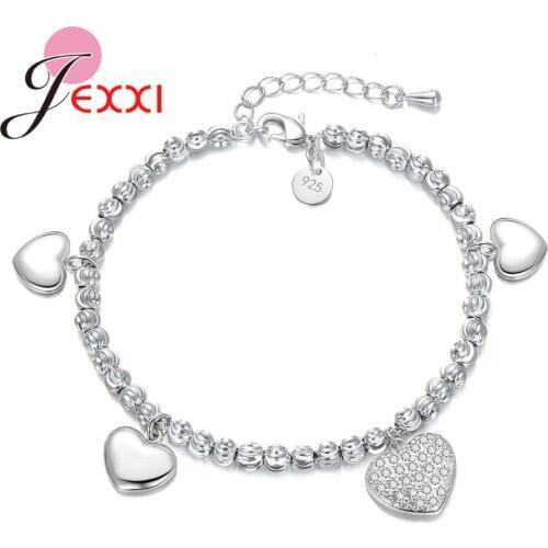 Romantic Valentines Day Gifts For Girlfriend Real 925 Sterling Silver Lovely Bracelets With Heart Charms Women Jewelry
