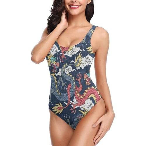 Womens One-Piece Swimsuit Swimswear Monokini High Cut LegsSexy Swimsuits Teen Girls Cute Blue Red Dragon Cloud