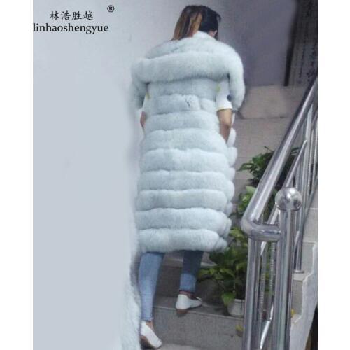 Linhaoshengyue 1.1m Long Real Natural Fox Fur Vest,its Collar Can be Used as the Shawl