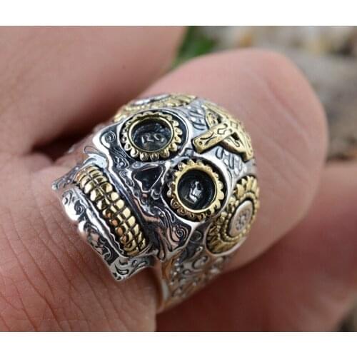 100% Real 925 STERLING SILVER high quality Punk Cross Skull Vintage Individuality rings infinity men jewelry Luxury A112