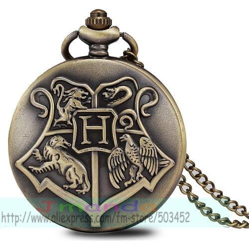 100pcs/lot 0005# Retro Shield Harry -Potter Hogwarts School of Witchcraft and Wizardry Bronze Pocket Watch Men Women Watches