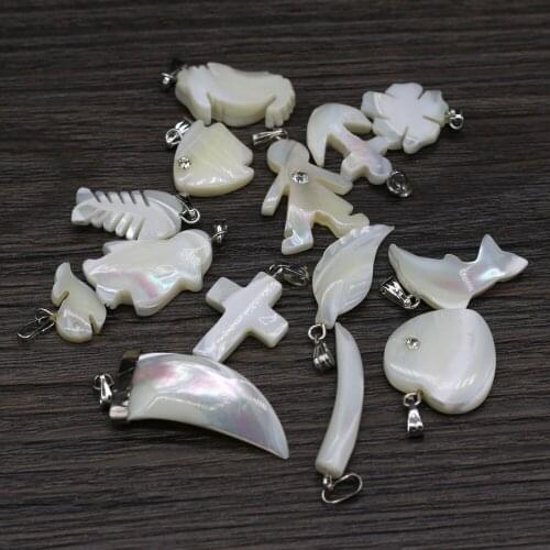 2PCSNew Natural Freshwater Shell Fish Heart Dolphin Cross Multi-shape Pendant MakingDIY Necklace Earring Jewelry Decoration Gift