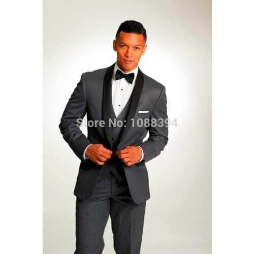 2017 New Arrival Groom Tuxedos For Men Gray Groomsmen Mens Wedding Suits Prom Tuxedo Men Suits 3 Pieces (Jacket+Pants+Vest+bow)