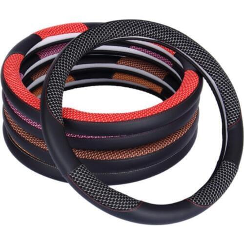 38CM Car Steering Wheel Cover 3D PU leather Ice silk Fabric Mesh Net Non-Slip Four Seasons General Interior Accessories