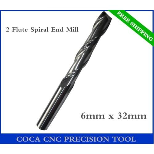 6mm*32mm,Freeshipping CNC Solid carbide woodworking insert router bit,Tungsten end mill,2 flute Spiral end milling,MDF,acrylic