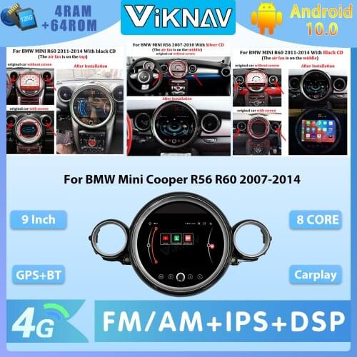 Android 10.0 Car Radio Player Multimedia GPS for BMW Mini Cooper R56 R60 2007-2014 Wireless Carplay GPS Navigation Head Unit