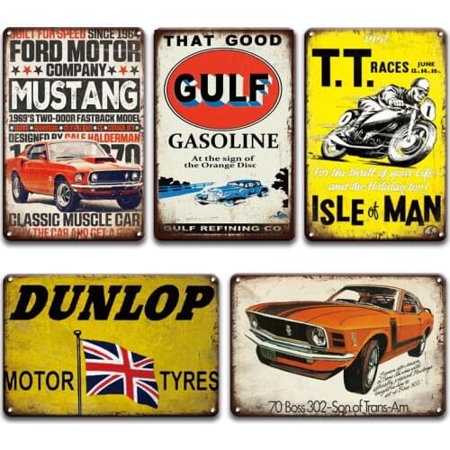 Car Poster Painting Metal Plate Sign Vintage Motorcycles Tin Sign Garage Home Decor Plaques Retro Art Metal Painting Stickers