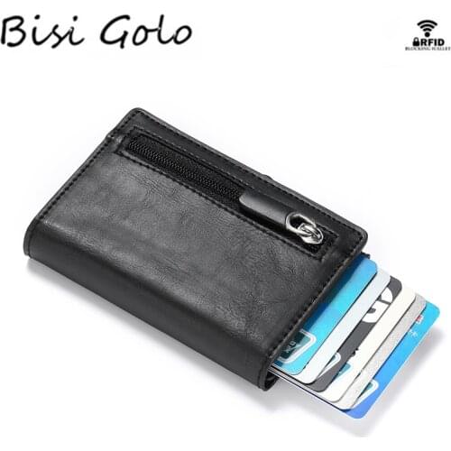 BISI GORO RFID Carbon Fiber Wallet PU Leather Card Case Single Box Smart Credit Card Holder 2021 New Arrival RFID Coin Purse