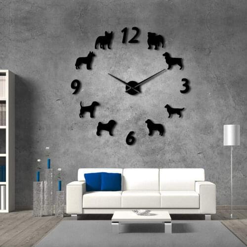 Different Dog Breeds Large 3D DIY Wall Clock Dog Lovers Pet Owners Home Decor Giant Clock Modern Design Puppies Wall Watch