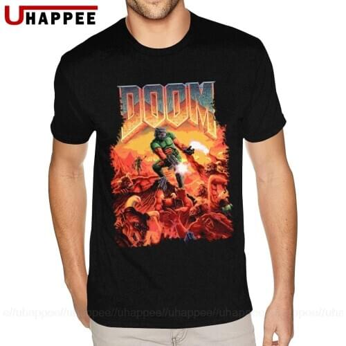 Big Size Doom Cover T Shirts Mens Funny Short Sleeves Cotton T Shirt Homme 1980S Apparel