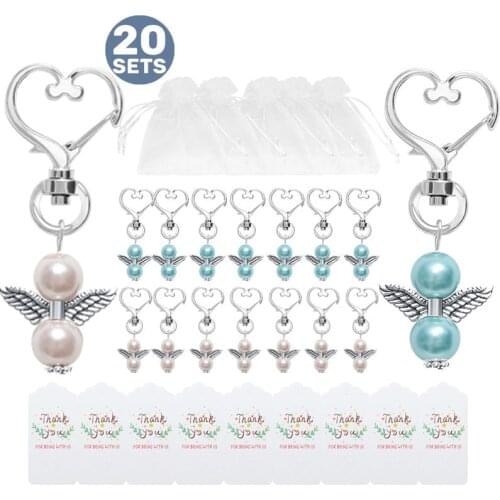 20pcs Guardian Angel Keychains Organza Bags Pendant, for Wedding Christmas Birthday for Guests Party Decoration Gifts