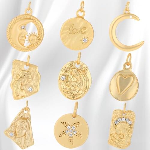 Sun Moon Virgin Diy Pendant Necklace for Women Charms for Jewelry Making Earrings Bracelet Charm Charms Copper Inlaid Zircon
