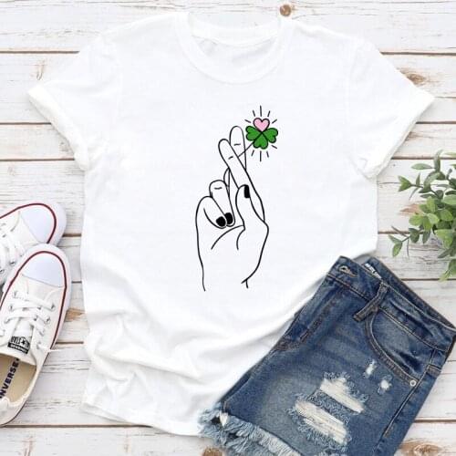 Colored Hand Holding Four Leaf Clover T-shirt Funny Hipster Good Luck Top Tee Shirt