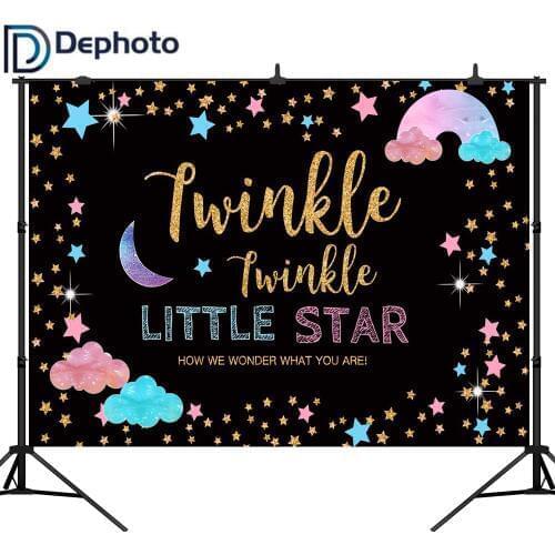 DePhoto Twinkle Twinkle Little Star Backdrops Birthday Party Baby Shower Photography Background for Cake Table Watercolor Decor