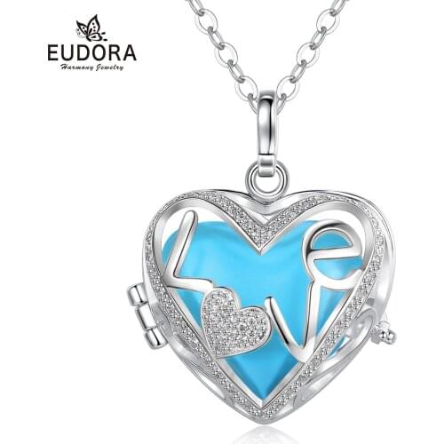 Eudora 20mm Harmony bola ball Heart Crystal Love Locket Cage with Colors Ringing Chime ball Pendant Pregnancy Women Jewelry k120