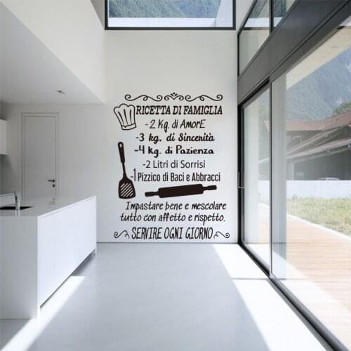 Italian Phrase Wall Sticker Family Recipe Vinyl Art Murals Removable Waterproof Kitchen Decal Wallpaper Home Decor
