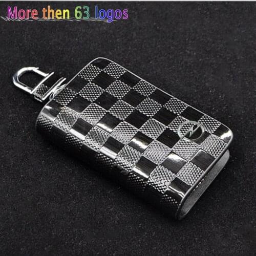 KUNBABY 10pcs/lot Genunie Leather Grid Pattern Car Key Case Cover Key Holder Key Wallet For All Car Brands Free Shipping