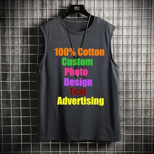 Customize your picture LOGO summer cotton vest mens trendy outer wear loose sleeveless t-shirt trendy personality vest