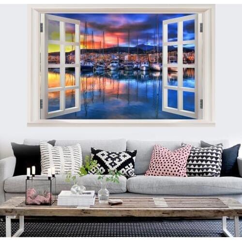 False window landscape Cinque Terre Port Terminal wall stickers PVC Material Wall Poster For Living Room Bedroom Decor Murals