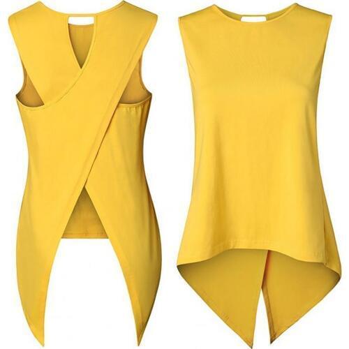 Hot apparel Summer Sexy Women Back Cross Irregular Solid Color Sleeveless Slim Tank Top Vest
