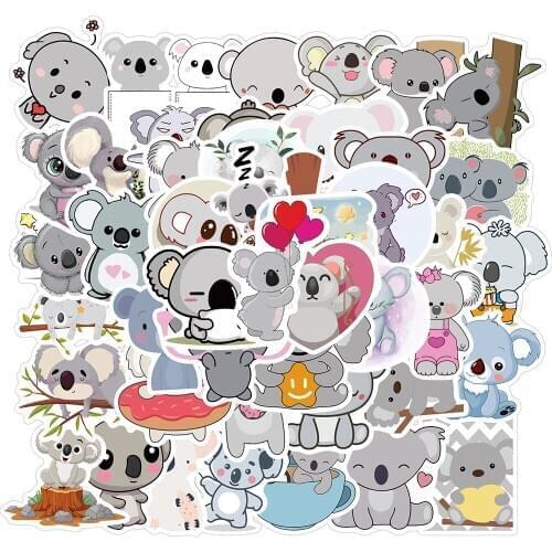 50PCS Kawaii Koala Stickers Pack For Children Cute Animal Sticker Decal to Stationery Fridge Water Bottle Phone PS4 Bike Guitar