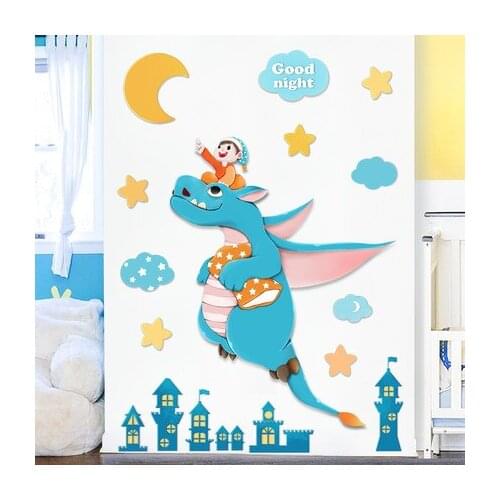 Good Night Dinosaur Wall Stickers For Kids Room Wall Decor Boy Bedroom Self adhesive Childrens Room Decor Living Room Decal