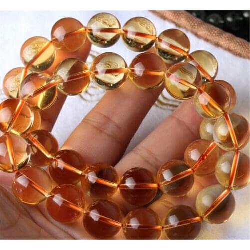 Genuine Yellow Gold Natural Ci trine Gems Stone Healing Crystal Stretch Round Bead Bracelets Women Men Femme 12mm 13mm