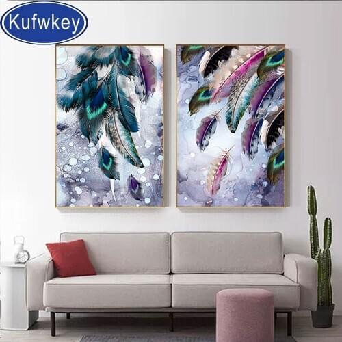 New arrival Full square diamond embroidery sale Feather diamond painting 5D round diamond by hand Paste drill rhinestones art