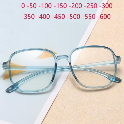Large Frame Anti-blue Light Nearsighted Glasses Women Blue Green Frame Minus Lens Diopter Eyeglasses Men 0 -0.5 -1.0 -1.5 To -6