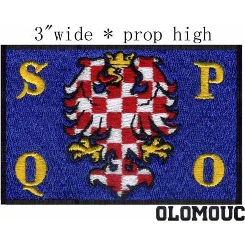 Olomouc, Czech Republic 3"wide embroidery patch for s p q o texts/dragon/blue applique