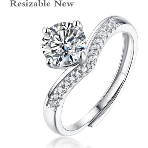 Moissanite Ring Resizable Original 925 Sterling Silver Excellent Cut D Color Test Passed Diamond Wedding Engagement For Women