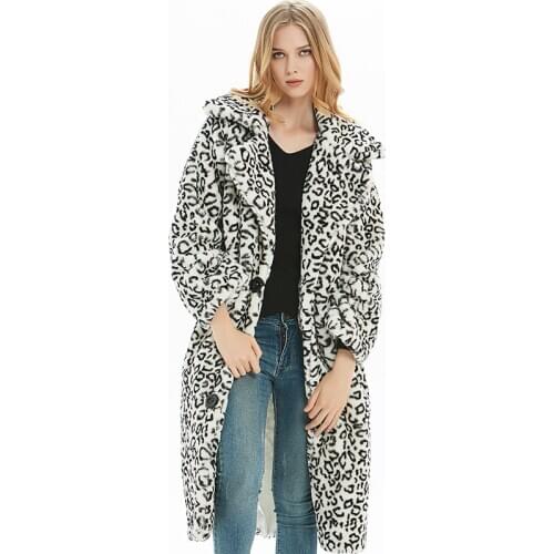 Winter Overcoat Furry Leopard Print Faux Fur Coat Women Europe Fashion Loose Long Fake Fur Jacket Women Clothes 2021