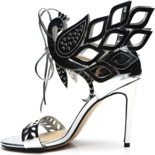 Luxury Shoes Women Designers 2018 Leaf Beaded Sexy Hollow Out Heels Sandals Lace Up Cover Heel Gladiator Female Dress Shoes