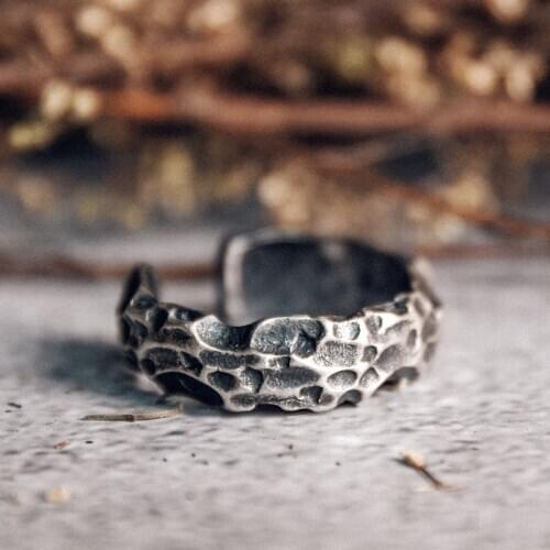 S925 Hammered Texture Sliver Ring Original Design Matte Resizable Vintage Rustic Finger Accessories Couple Jewelry Male Female