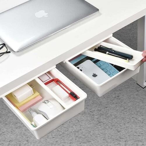 Self-Adhesive Under Desk Drawer Hidden Storage Box Makeup Organizer Self Stick School Stationery Case Pencil Tray Pen Holder
