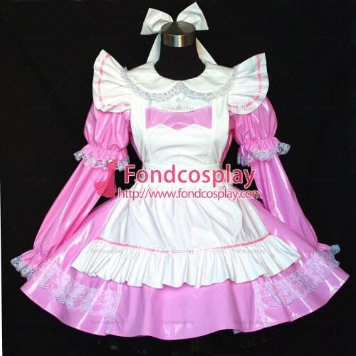 Sexy Sissy maid dress PVC dress pink lockable Uniform cosplay costume Custom-made[G507]