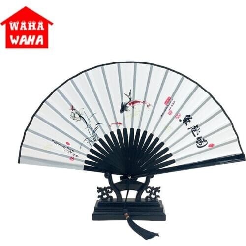 Silk Folding Fans Decorative Floral Animal Pattern Traditional Bamboo Fan Large Hand Fans Silk Fabric Chinese Fan Men Gift