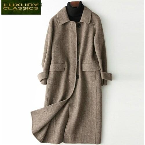 Wool Autumn Winter 100% Coat Female Long Cashmere Jacket Women Sided Woolen Overcoat Spring Warm Clothes 2021 LWL1392