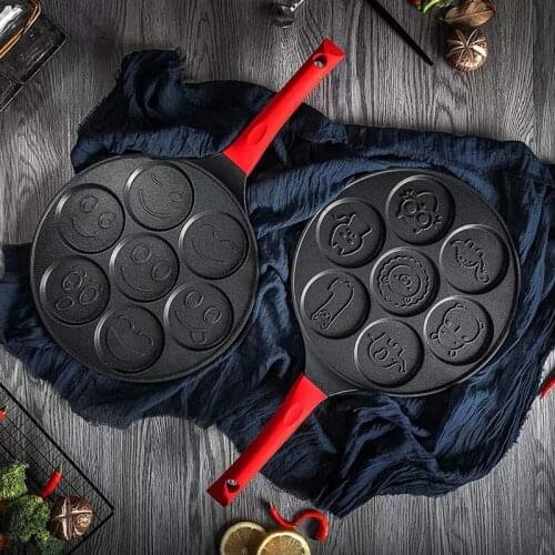 SHGO HOT-Pancake Maker - Non-Stick Pancake Pan Griddle Grill Pan Mini Crepe Maker 7-Mold Pancakes with Silicone Handle