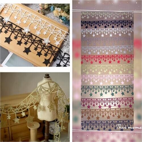 Blue Red Gold Hanging Star Lace Fringed Trim Embroidered Lace Ribbon Appliques Tassel Lace Trimmings For Sewing Accessories